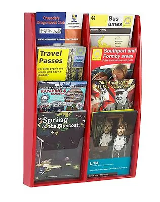 Red Wall Mounted Leaflet Holder / Rack With 8 X A5 Portrait Pockets • £60