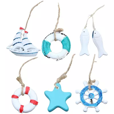  6 Pcs Sea Wooden Nautical Hanging Decoration Bling Accessories • £5.85