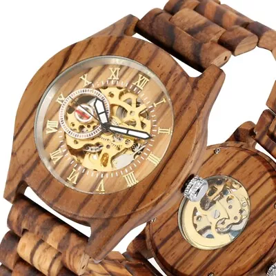 Modern Men's Wooden Watch Skeleton Automatic Mechanical Wristwatch Bracelet Band • $32.19