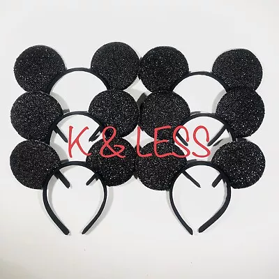 12 Pc Mickey Mouse Ears All Black Shiny Headbands Birthday Favors Minnie Costume • $14.90