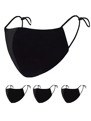 6 Face Masks Black Cotton Adult Mask Adjustable Elastic Loops Washable Reusable • $9.89