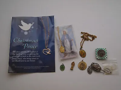 Vintage Religious Necklace Lot Medallion MARY St Christopher Gerard Jude Pendant • $13.99