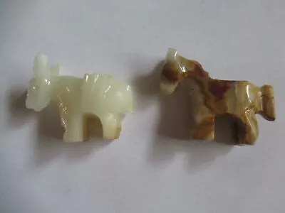 Vintage Hand Carved Stone Onyx Horse Donkey Mule Miniature Figurine Lot Of 2  • $14.99