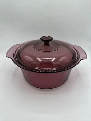 Vintage CorningWare Vision Dutch Oven 3.5L Cranberry Glass Bottom Pyrex • $59.99