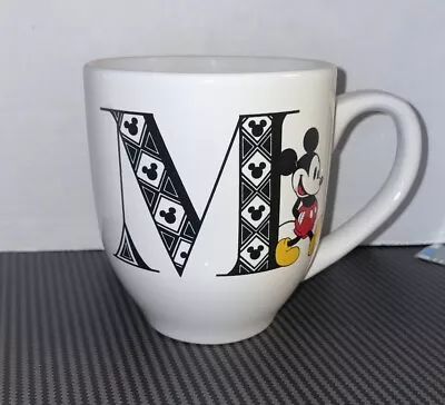 Disney Mickey Mouse White Monogram Capital Letter M Coffee Mug Cup Preloved • $10