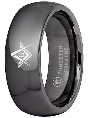 Polished Domed Dark Gray Ion-plated Masonic Compass Freemason Tungsten Ring 8mm • $39.95