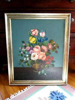 VTG 1930s Italian Artist Signed Franceschi Oil On Canvas Roses In Vase 27 X 23 • $195