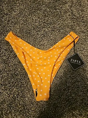 Zaful Forever Young Bikini Bottoms Size 6 Yellow With Hearts New With Tags • $8.95