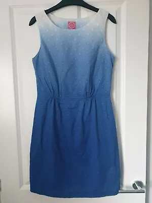 £17.49 • Buy Joules Stunning Blue White Dip Dye Self Spot Cotton Sleeveless Summer Dress - 8 