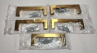 $16.95 • Buy 5-Square Brushed Brass Kitchen Cabinet Pulls Drawer Handles Stainless Steel