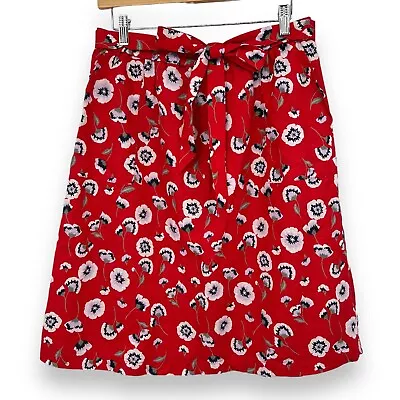 J. Crew Red Floral Poppy Lilac Print Tie Waist Midi Skirt Sz Medium • $21.24