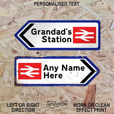 Personalised Train Arrow Metal Sign (Rail Logo) - Worn/Clean Look Left/Right • £9.99