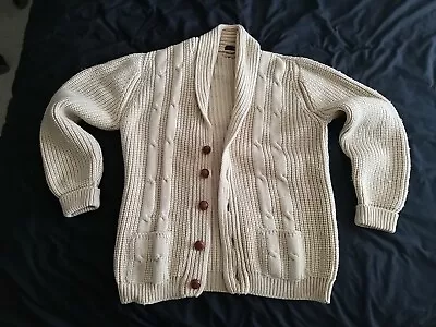 Abercrombie & Fitch 100% Wool Knit Fisherman Cardigan Sweater Size L Scotland • $60