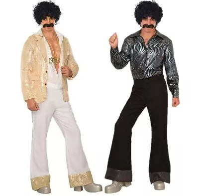 70s 80s Flares Disco Pants Black Or White Mens Costume Trousers • $32.99