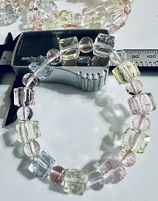 Morganite Glass Faceted Cube Bracelet 10mm • $35