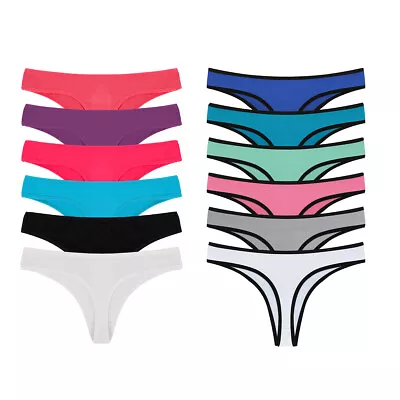 6 12 Pack Womens Ladies Cotton Thongs G-String Knickers Panties Briefs Underwear • £8.99