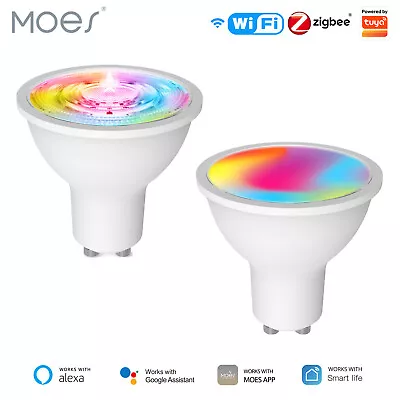 MOES ZigBee WIFI GU10 Smart LED Light Bulbs RGB C+W Dimmable 5W Alexa Google APP • $47.99