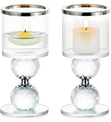 Candle Holders Crystal 2 Pieces 2 Mirrored Balls Silver Table Centrepiece Decor • £18.80