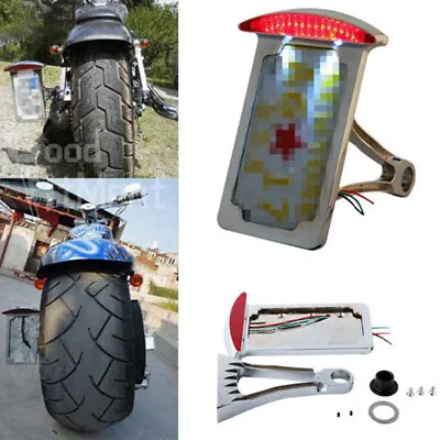 Chrome LED Motorcycle License Plate Holder Bracket Brake Tail Light For Harley • $49.72