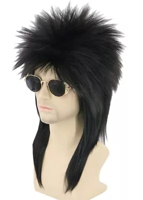 Men's And Women's Black Mullet Wigs 70s 80s Heavy Metal Punk Rock Wigs Disco ... • $30.15