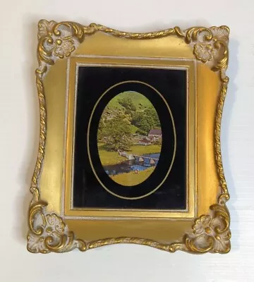 Vintage Miniature Picture In Intricate Gold Faux Wood Frame 6  X 7  Made In USA • $14.88