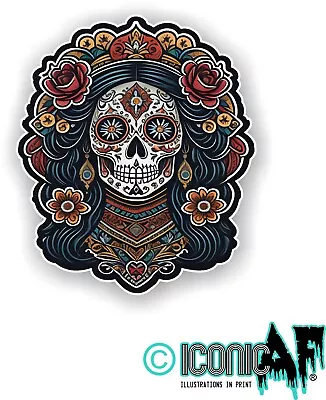 Girl Sugar Skull Flowers Mexican Spanish Day Of The Dead Vinyl Car Sticker Decal • £2.49