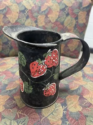 Vintage Hand Painted With Strawberries Small Metal Watering Can Two Small Holes • $9