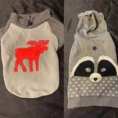 Size Large Dog Sweater BUNDLE - Red Moose & Grey Raccoon - Winter / Christmas • $43