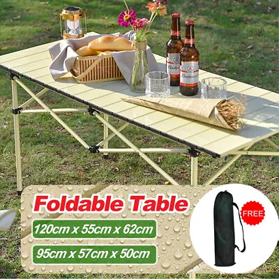 Folding Camping Table Portable Picnic Outdoor Aluminium Roll Up BBQ Desk Large • $49.99