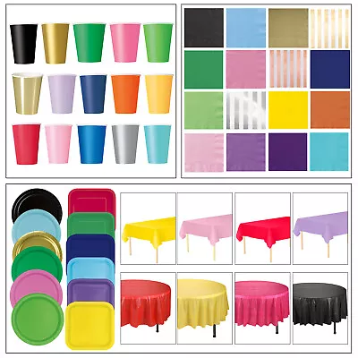 Party Tableware Wedding Solid Colour Plates Cups Serviettes Tablecovers Xmas • £18.19