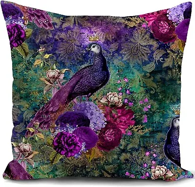 £8.49 • Buy Elegant Purple Teal Peacock Floral Throw Pillow Case Square Cushion Cover Home