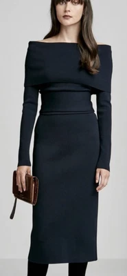 $400 • Buy Scanlan Theodore Crepe Knit Dress Off Should NAVY (Size Medium) RRP $600