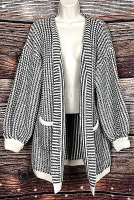 La Fee Verte Anthropologie   Size S  Gray+White  LANNION BALLOON SLEEVE CARDIGAN • $17