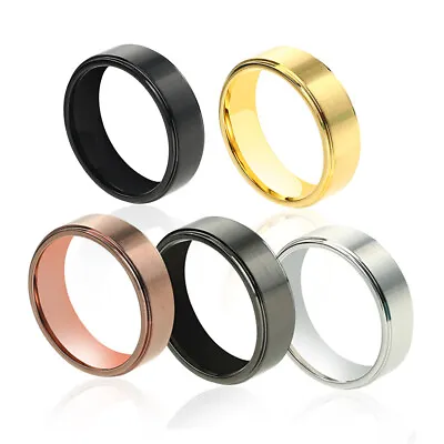 Men Promise Ring Wedding Bands Ring For Men Stainless Steel Step Edged Half Size • £8.39