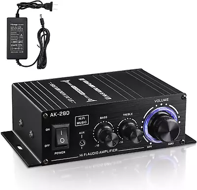 AK280 200W+200W Mini 2.0 CH Audio Power Amplifier 2.0 CH Receiver Speaker Amp W • $51.71