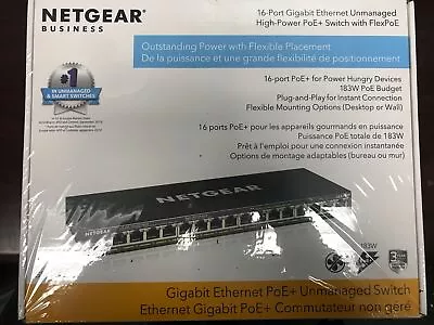 Netgear (GS316PP100NAS) 16 Port Rack Mountable Ethernet Switch • $150