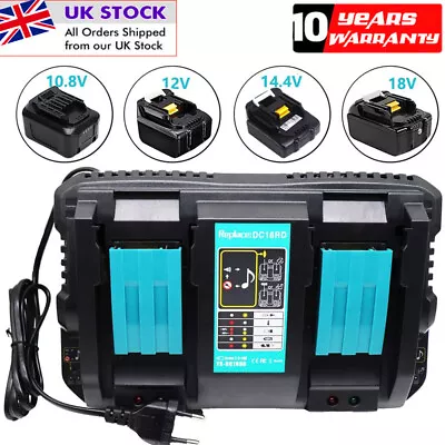 For Makita DC18RD 18V LI-Ion Twin Port Rapid Battery Charger Dual Port BL1860 • £24.98