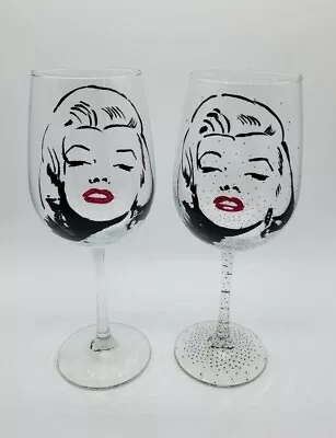 (2) Hand Painted Libbey Clear Wine Glasses - MARILYN MONROE • $29.99