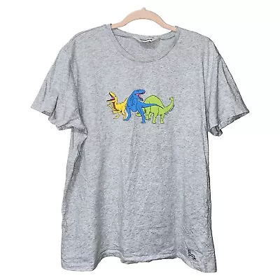 Peter Alexander Pyjama Top XL Grey Short Sleeve Dinosaur Graphic Logo PA Shirt • $18.99