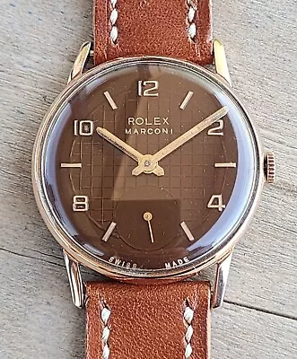 Big Rolex Marconi Chocolate Waffle Dial Calatrava Vintage Wrist Watch Cleaned • $915