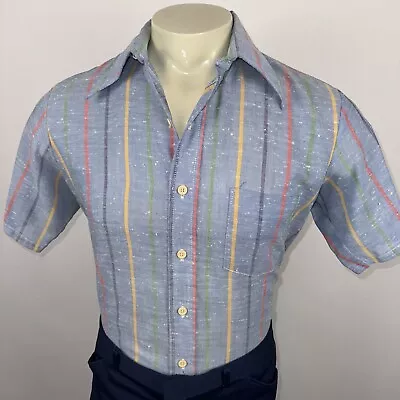 Towncraft Shirt Men Medium JCPenney Disco Big Collar Chambray Oxford Vtg 60s 70s • $27.99