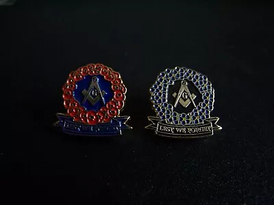 £7.50 • Buy Pair Of 2 Masonic Poppy Badges Red & Blue Enamel Poppies Military