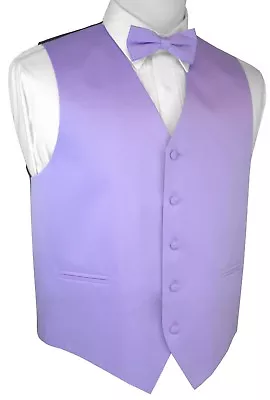 Men's Lavender Satin Tuxedo Vest & Bow-Tie Set. Wedding Formal Prom Cruise • $22.95