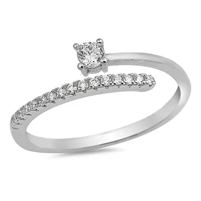 Open Solitaire Clear CZ Micro Pave Bar Ring .925 Sterling Silver Band Sizes 4-10 • $12.79