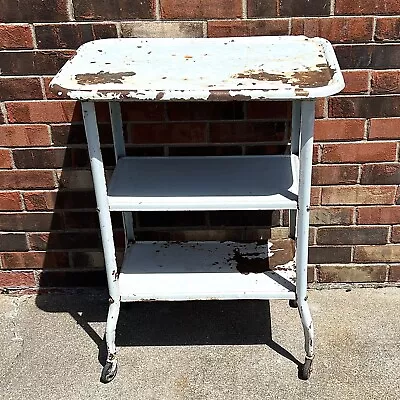 Vintage MCM 3 Tier Metal Kitchen Utility Garage Rolling Cart Shelf Mid Century • $49.97