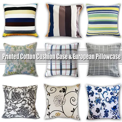 Printed 100% Cotton Linen Decor Cushion Cover Case 45cm European Pillowcase 65cm • $9.95