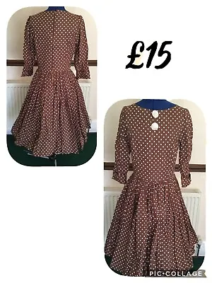 Handmade 1950’s Full Circle Dress Chocolate And Beige Polka Dots • £13