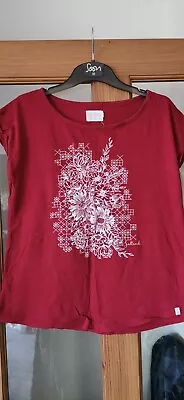 Ladies Saltrock Tshirt Burgundy Red With Floral Design Size 10 • £4.99