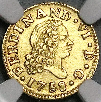 1758 NGC MS 63 Spain 1/2 Escudo Ferdinand VI Gold Madrid Mint Coin (24012501D) • $775