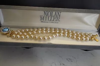 Nolan Miller Bracelet Glamour Collection Saphire Color Faux Pearls 3 Strand 7.5  • $100